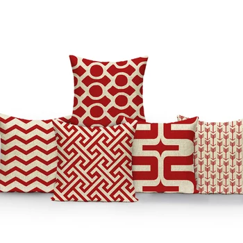 Геометрические красно-желтые чехлы для подушек, абстрактные полосы со стрелками, наволочка для домашнего декора, диван, автомобильные подушки, ретро-наволочка