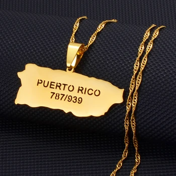 Anniyo Карта Пуэрто-Рико и код города, ожерелья с подвесками золотого цвета, ювелирные изделия для пуэрториканцев #238021