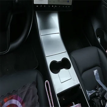 4шт Наклейка для украшения автомобиля Пленка для центральной консоли Подстаканник Крышка панели ABS Хром для Tesla модель 3 2017-2019 Автомобильные аксессуары