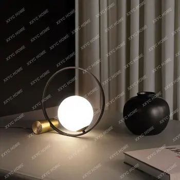 Стеклянный шар настольная лампа для учебы гостиной спальни прикроватные светодиодные арт деко дома стоят кованые кольца Ночной свет стола