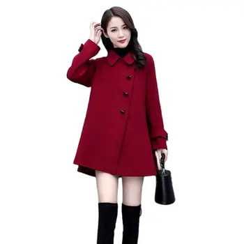 Высококачественное шерстяное пальто 2023, Новая весенне-осенняя модная верхняя одежда, Корейский стиль, свободная шерстяная повседневная куртка из смесовой ткани, топы с однотонными отворотами
