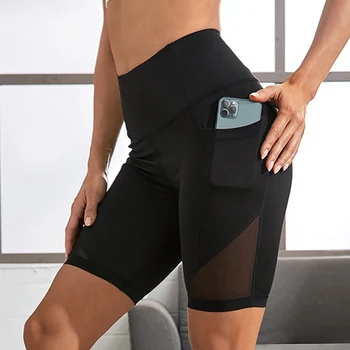 Женские спортивные шорты с боковым карманом для бега, обтягивающие штаны для йоги с высокой талией, эластичные быстросохнущие шорты для фитнеса, корректирующее белье для бедер