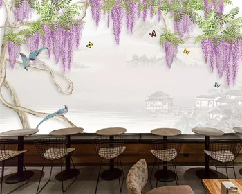 beibehang Пользовательские модные обои новая китайская глициния цветок птица пейзаж диван ТВ фон papel de parede 3d papier peint