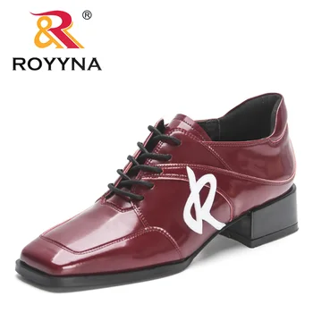 ROYYNA 2023, Новая дизайнерская обувь, Женские Оксфорды, женские модельные туфли на плоской платформе, Броги, Классическая шнуровка из лакированной кожи