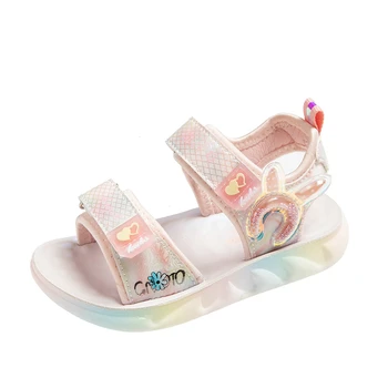 Летние сандалии для девочек, Детская пляжная обувь, Детские повседневные сандалии, уличная удобная нескользящая обувь для принцессы, Размер 26-37
