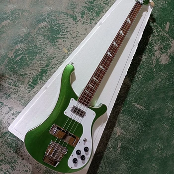 4-Струнная металлическая зеленая электрическая бас-гитара с настраиваемым грифом из розового дерева