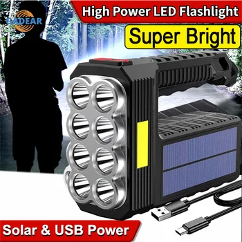 8LED USB / Солнечный перезаряжаемый фонарик, мощный уличный Многофункциональный водонепроницаемый прожектор дальнего действия, Аккумуляторный тактический фонарь