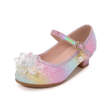 Обувь Золушки для девочек, Детское Платье Принцессы на Каблуке, Вечерние Кожаные Туфли На танкетке, Детская Свадебная Балерина с бабочкой, детская обувь