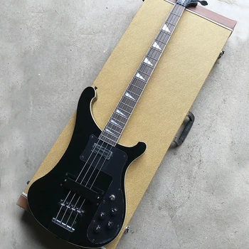 4-Струнная черная электрическая бас-гитара с черной накладкой, гриф из розового дерева, настраиваемый