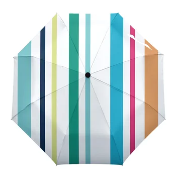 Полностью Автоматический Мужской Женский Зонт в разноцветную полоску, Складной Многофункциональный Зонт от дождя