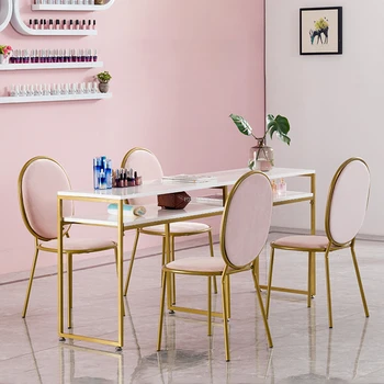 Простые Золотые маникюрные столики Nordic Профессиональный маникюрный стол Современная салонная мебель для салона красоты Двойной маникюрный столик и набор стульев