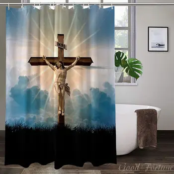 Забавный набор для ванной комнаты Cross Christ Faith God Jesus из полиэстера, водонепроницаемые занавески для ванны и душа с 12 крючками