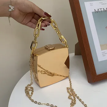 Модный дизайнерский клатч 2022 года, золотой, серебряный, дизайн коробки из ПВХ, вечерние сумки через плечо с цепочкой, мини-кошельки и сумочки