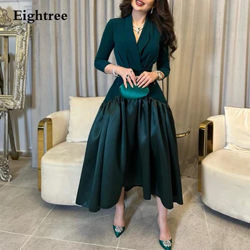 Eightree Темно-зеленое вечернее платье с длинными рукавами, атласный V-образный вырез, Чайная длина, винтажные вечерние платья из Саудовской Аравии, платья для женщин 2023 года выпуска