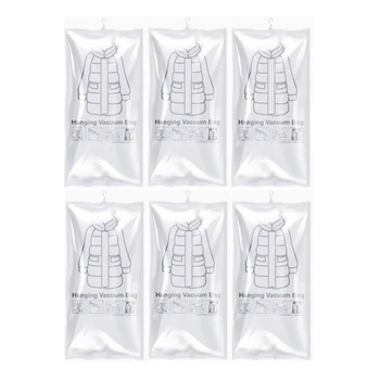 6ШТ Подвесных вакуумных пакетов для хранения одежды, вакуумные пакеты для экономии места для одежды с крючком для вешалки