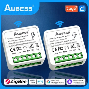 Aubess Tuya Zigbee Switch 16A 2-Полосное Управление 16A Переключатель С Монитором Питания Умный Домашний Выключатель Света Работает С Alexa /Google Home