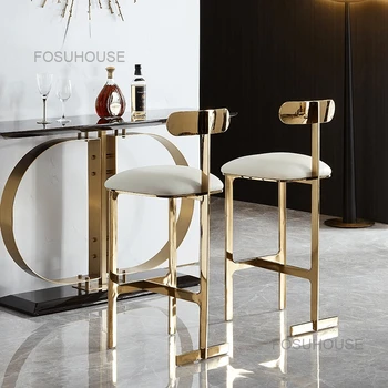 Nordic Light Роскошные Домашние барные стулья Простой дизайнерский барный стул Кухонная мебель Креативный барный стул с высокой спинкой из нержавеющей Стали