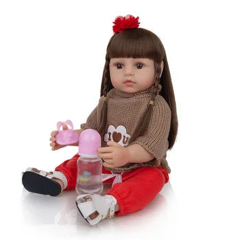 Кукла-Реборн 55 см, реалистичные Длинные прямые волосы, Две Красивые косы, Красные штаны, Девочка для детей, Подарок, Кукла, игрушка, подарок на День рождения
