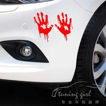 Автомобильные наклейки Кровавый отпечаток пальца, Кровавый отпечаток руки, Забавные креативные наклейки для автотюнинга, водонепроницаемый 20x20 см D15