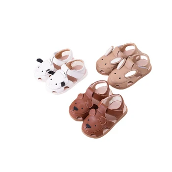 Весенние высококачественные детские сандалии с милыми животными на мягкой подошве, детские кожаные сандалии, обувь для девочек из натуральной кожи