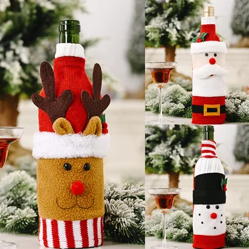 Мультяшная Вязаная Рождественская Крышка Для Бутылки Вина Санта Клаус Снеговик Лось Рождество 2022 Счастливого Рождества Декор Для Дома С Новым Годом 2023