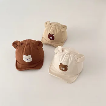 Бейсболка с милым медведем для ребенка, однотонная детская кепка с рисунком из мультфильма, летние солнцезащитные шляпы Kawaii для маленьких мальчиков и девочек 모자