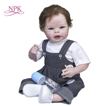 NPK 55 см высококачественные предметы коллекционирования каштановые волосы приятное мягкое тело baby boy bebe doll кукла-реборн настоящее прикосновение к ручным волосам