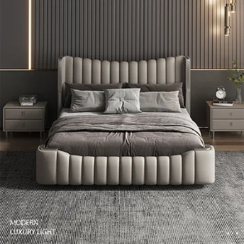 Кожаная кровать Napa современный минимализм 1,8-метровая двуспальная кровать в главной спальне 1,5-метровая кровать с обивкой из цельного дерева Итальянская легкая роскошь