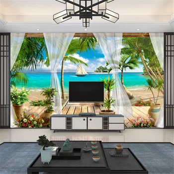 Фотообои для дома на морском курорте 3D Морской пейзаж Фоновое украшение гостиной с пальмами для домашнего декора Настраиваемый размер