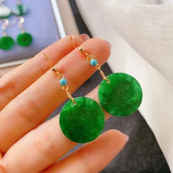 Резной жадеит зеленый нефрит круглые серьги 925 серебро натуральный мода подвески реальный камень ювелирные изделия подарки для женщин Gemstone