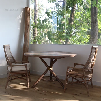 Креативная мебель для дома, Обеденные стулья, Ретро-кресла для гостиной со спинкой, Садовый ротанговый стул во внутреннем дворе, H