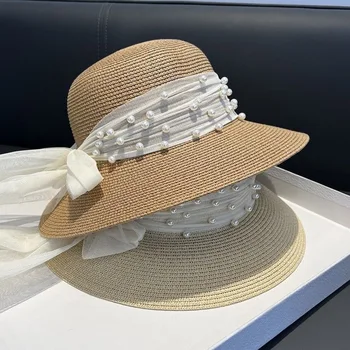 Женские летние тени дышащие шляпы для женщин складной лук солома шляпы открытый путешествия пляж солнцезащитный крем ведро шапка в подарок шапка 