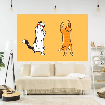 Гобелен с танцующим котом, настенные ковры с принтом из забавных мультфильмов Kawaii, спальня или дом для украшения