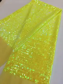 5 ярдов желтой Африканской сетчатой кружевной ткани с 3D пайетками 2023 Высококачественное Французское тюлевое кружево из Нигерийского гипюрового материала Свадебное платье