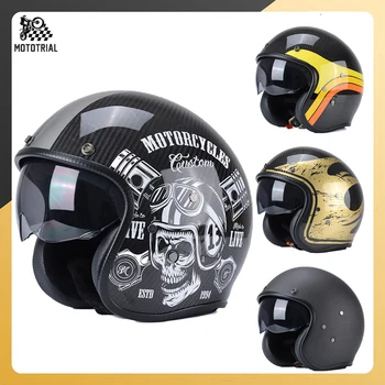 Мотоциклетный шлем Casco с открытой лицевой головкой из углеродного волокна 3/4, защитный мотоциклетный шлем для мужчин и женщин, открытый зеркальный локомотив