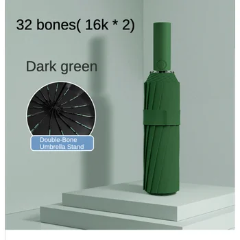 Сверхпрочный автоматический зонт с 32 костями для мужчин, двойной зонт от солнца и дождя, Ветрозащитный, водонепроницаемый, защищенный от ультрафиолета Зонтик