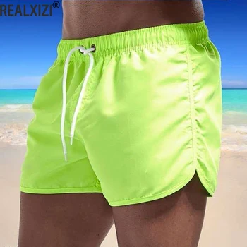 Мужские пляжные шорты, разноцветные пляжные брюки, быстросохнущие спортивные шорты, летние укороченные брюки, однотонные мужские брюки для фитнеса
