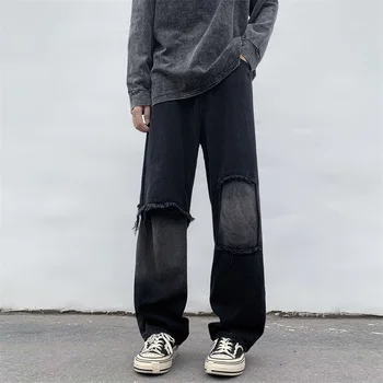 Летние Мужские джинсы с дырками из мягкой ткани, Тонкие Свободные Прямые брюки с эластичной резинкой на талии, Корейские повседневные брюки большого размера Z29