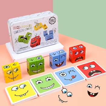 Деревянный кубик для смены лица, строительные блоки, головоломка, Выразительные игрушки для детей, подарок для детей, обучающая игрушка Монтессори