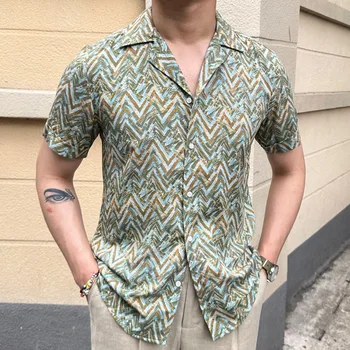 Летняя рубашка 2023 года, хип-хоп Повседневный тропический праздничный топ, мужская Гавайская рубашка, уличная одежда, ретро Винтажная пляжная рубашка с геометрическим принтом.