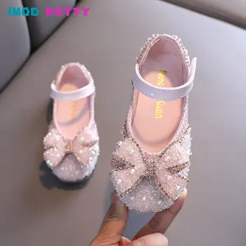 Обувь для маленьких девочек, Лето 2023, Новое Корейское издание, обувь принцессы Тудлер с бантом, Танцевальная обувь со стразами, Детская обувь на плоской подошве