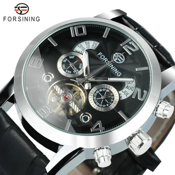 Многофункциональные автоматические механические часы Forsining Royal для мужчин, лучший бренд, роскошный ремешок из натуральной кожи, Классические мужские часы