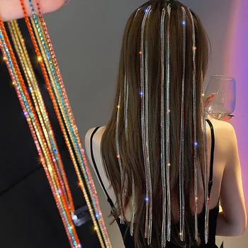 Флэш-дрель, цепочка с кисточкой, шпилька, плетеный головной убор для волос, блестящая разноцветная цепочка, заколки для волос, аксессуары для волос для женщин