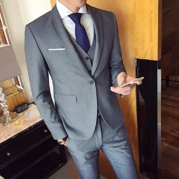 Gwenhwyfar Grey Slim suits мужская деловая повседневная свадебная одежда жениха, брюки, комплекты мужской моды высокого качества, костюм