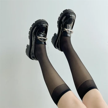 Женские лоферы на массивной платформе, новинка 2023 года, Кожаные туфли с квадратным носком и металлической цепочкой, женские слипоны, однотонная повседневная уличная обувь
