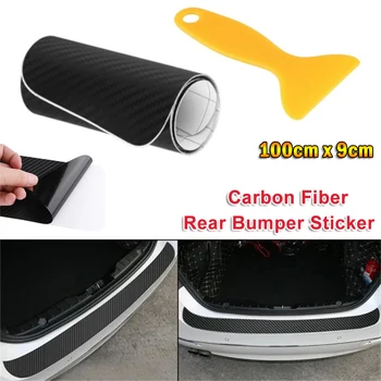 Защитная наклейка на задний бампер автомобиля из углеродного волокна 100x9 см со скребком