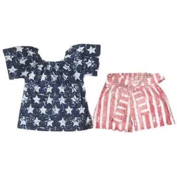 Детская одежда на День независимости Для маленьких девочек, короткий рукав, 4 июля, Футболка из молочного шелка, Топ + брюки, Праздничный комплект