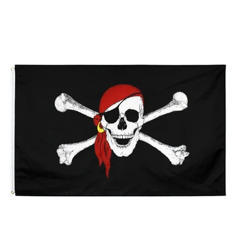 90*150 см Череп красный шарф Веселый Роджер Пиратские Флаги С Люверсами Украшения бандейра череп кости пиратский флаг NN023