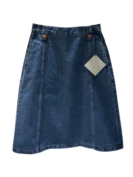 11 Новая Универсальная Короткая юбка Трапециевидной формы в стиле Ретро С высокой талией, Подчеркивающая Тонкую Джинсовую юбку, Женская, Синяя