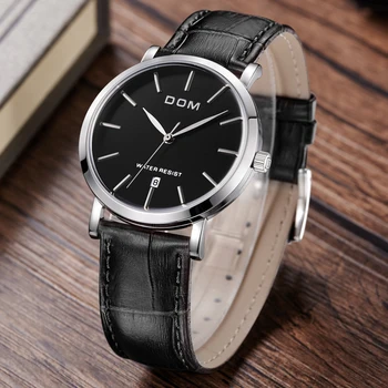 Часы Dom с ультратонким циферблатом, водонепроницаемым модным кожаным ремешком, кварцевые мужские часы M-259L
